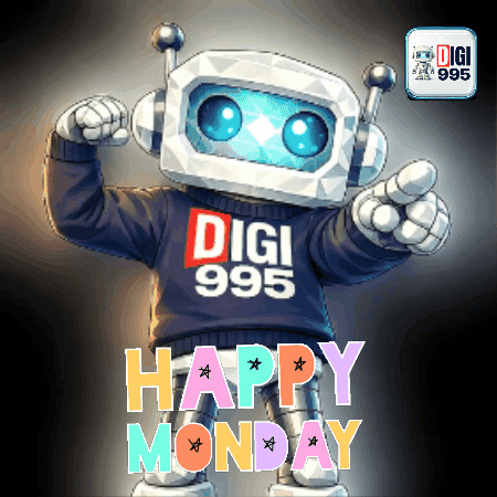 A Robot Wearing A Sweater That Says Digi 995 On It GIF