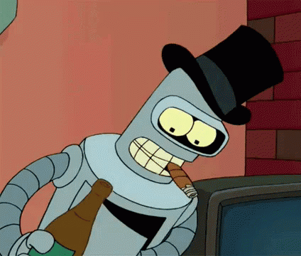 A Robot Wearing A Top Hat Is Holding A Bottle And A Cigar GIF