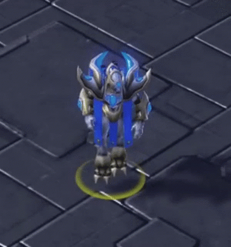 A Robot With A Blue Cape Is Standing On A Tiled Floor GIF