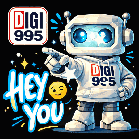 a robot with a hoodie that says digi 995