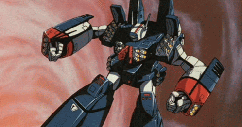 A Robot With A Red And White Arm And A Triangle On It 'S Arm GIF