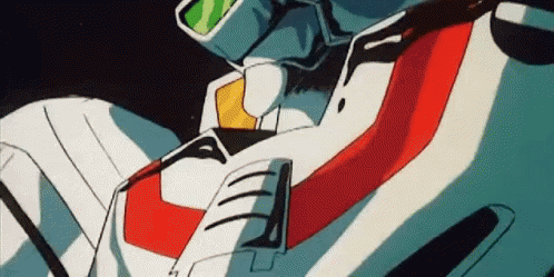 A Robot With A Red And White Stripe On It Is Flying In The Air . GIF