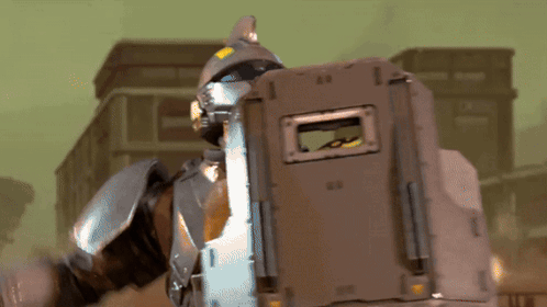 A Robot With A Shield That Says Aa On It GIF