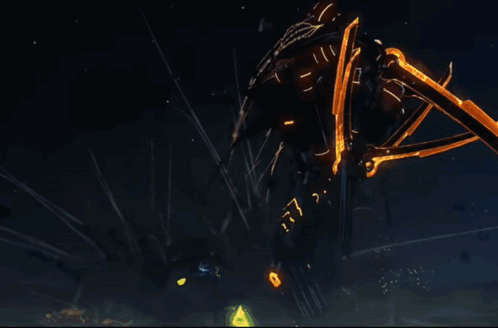 A Robot With A Sword And A Blue Light Coming Out Of It 'S Wings GIF