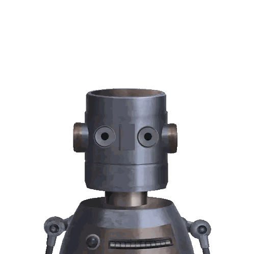a robot with red eyes and a green dome on its head