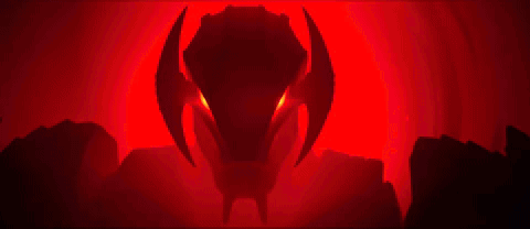 A Robot With Red Eyes Stands In Front Of A Red Background GIF