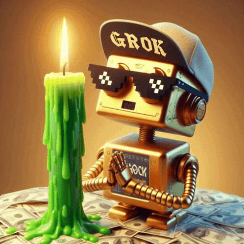 A Robot With The Word Grok On His Hat GIF