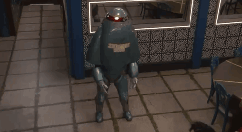 a robot with the word zingbot written on his chest