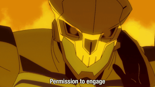A Robot With The Words " Permission To Engage " Written On It GIF