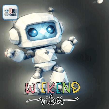 A Robot With The Words Weekend Vibes Written On It GIF