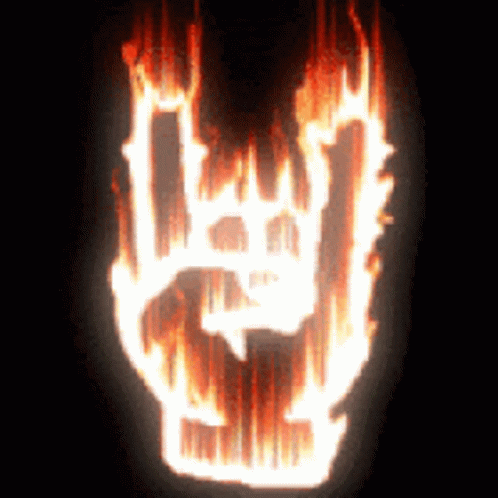 A Rock And Roll Sign That Is Burning Brightly GIF