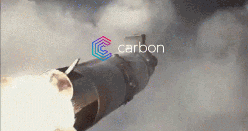 A Rocket Is Flying Through The Air With The Word Carbon Written On The Bottom . GIF