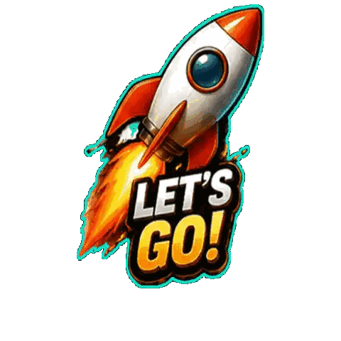 a rocket with the words let 's go written below it