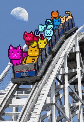 A Roller Coaster With A Sign That Says Grand Ball On It GIF