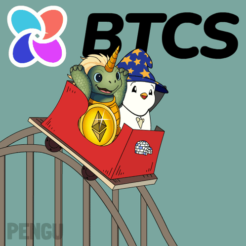 A Roller Coaster With A Turtle And A Penguin On It And The Word Btcs In The Background GIF