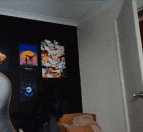 A Room With A Few Paintings On The Wall And A Cardboard Box On The Floor GIF