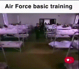 A Room With A Lot Of Beds And Chairs And The Words Air Force Basic Training On The Top GIF