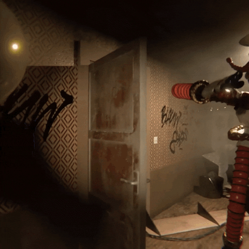 a room with graffiti on the wall that says bump on it