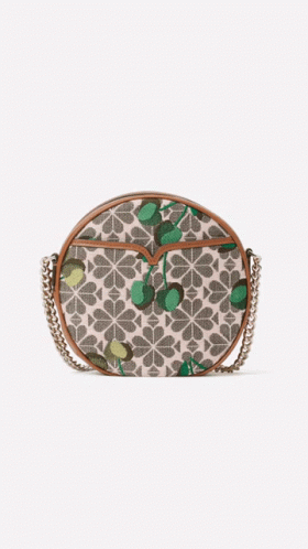 A Round Purse With A Chain And A Pattern Of Cherries On It GIF