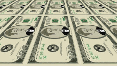 A Row Of 100 Dollar Bills With A Man On Them GIF