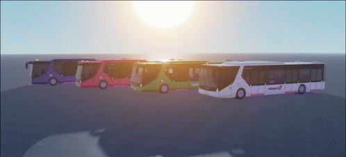 A Row Of Buses With One That Says ' Shuttle ' On It GIF