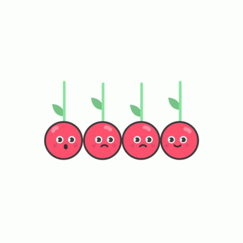A Row Of Cherries With Faces On Them Are Lined Up In A Row GIF