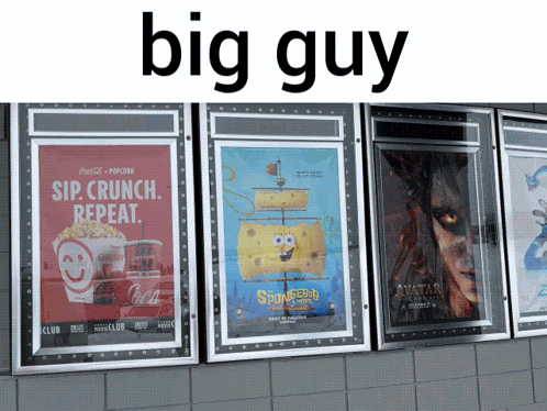 A Row Of Movie Posters Including Spongebob Squarepants Avatar And Coca-Cola Popcorn GIF