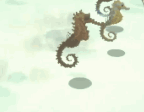 A Row Of Seahorses Are Walking Along A Beach GIF