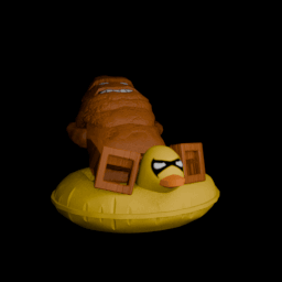 A Rubber Duck With A Mask On Is Floating On A Raft GIF