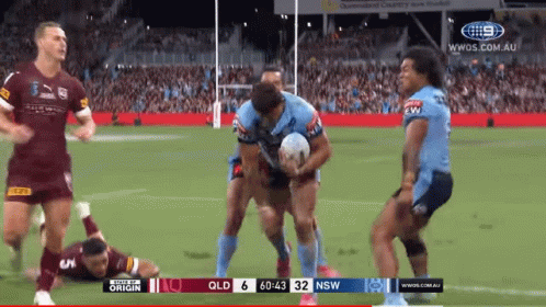 A Rugby Game Is Being Played Between Qld And Nsw And The Score Is 6 To 32 GIF