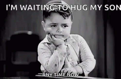A Sad Little Boy Is Sitting At A Desk With His Hand On His Chin And Waiting To Hug His Son . GIF