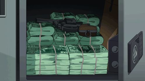 A Safe Filled With Stacks Of Hundred Dollar Bills And A Gun GIF