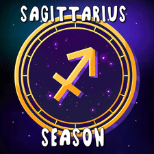 A Sagittarius Sign In A Circle With The Season Written Below It GIF