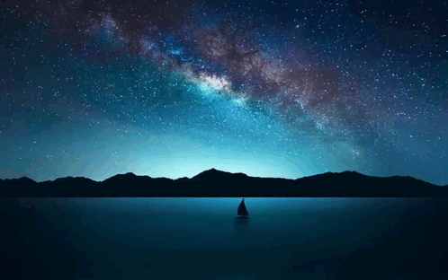 A Sailboat Is In The Middle Of A Lake Under A Starry Sky GIF
