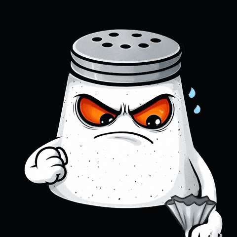 A Salt Shaker Has An Angry Face And Is Holding A Bag GIF