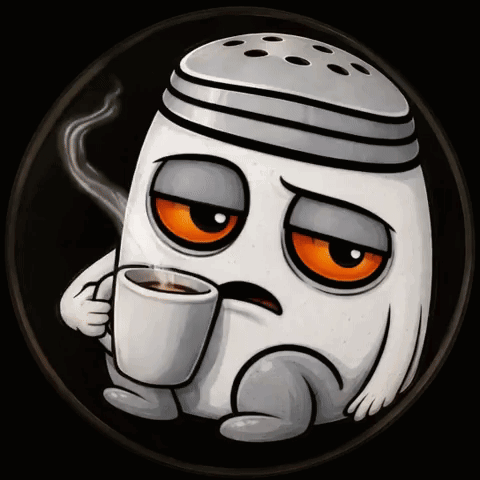 A Salt Shaker Holding A Cup Of Coffee With A Sad Face GIF