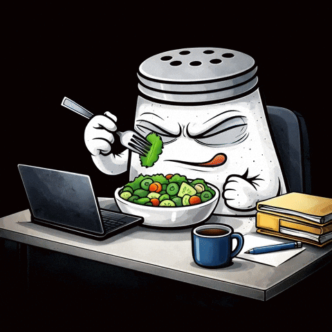 A Salt Shaker Is Eating A Salad With A Fork GIF
