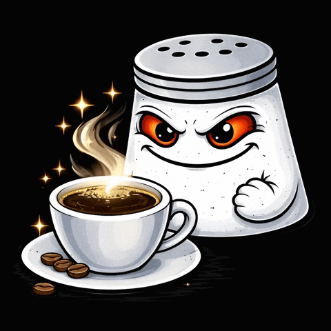 A Salt Shaker Is Holding A Cup Of Coffee On A Saucer GIF