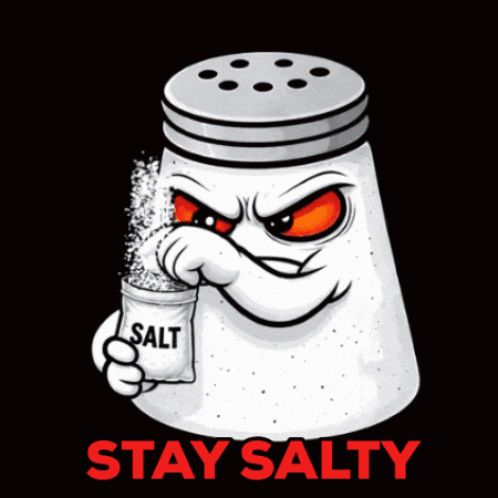 A Salt Shaker With An Angry Face And Red Eyes Holding A Bag Of Salt GIF