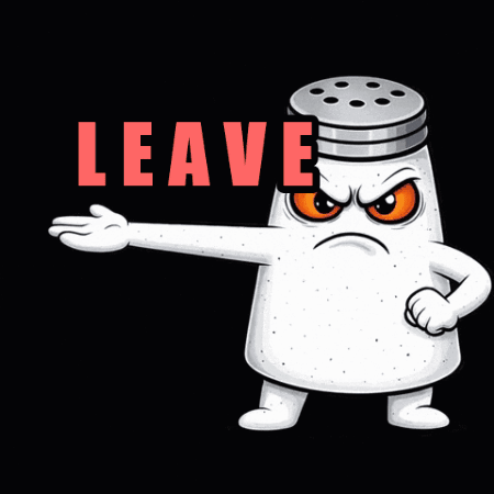A Salt Shaker With An Angry Face And The Word Leave In Red GIF