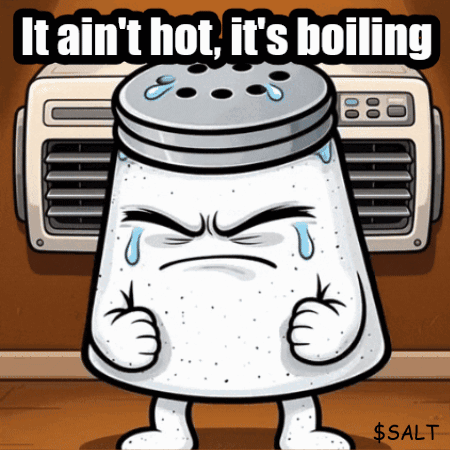 a salt shaker with an angry face and the words it ain 't hot it 's boiling above it