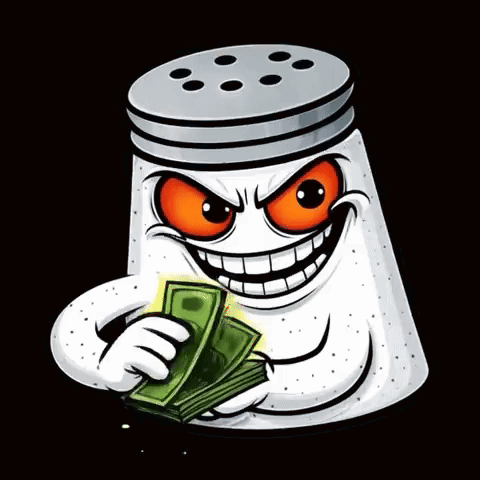 A Salt Shaker With An Evil Face Is Holding A Bunch Of Money GIF