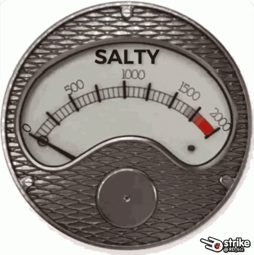 A Salty Gauge Has A Red Arrow Pointing To The 2000 Mark GIF