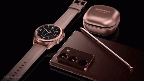 A Samsung Watch A Samsung Phone And A Samsung Earbuds GIF