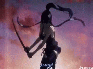 A Samurai Girl Is Holding Two Swords In Her Hands And Says `` Lo Tengo '' . GIF