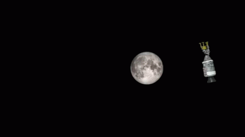 A Satellite Is Flying In Front Of A Full Moon In The Night Sky . GIF
