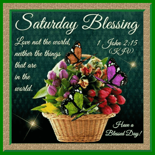 A Saturday Blessing Card With Butterflies And Flowers GIF