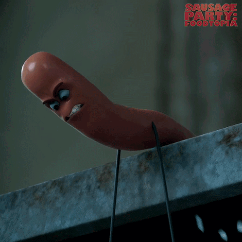 A Sausage From The Movie Sausage Party Foodtopia Says " I Got You " GIF