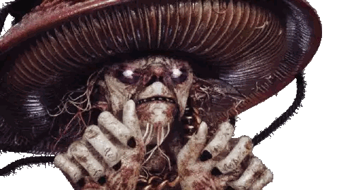 a scarecrow with a hat and a beard is holding something