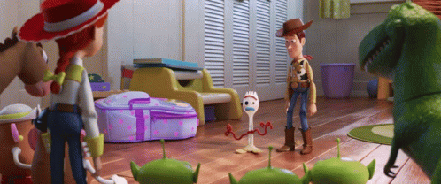 a scene from the movie toy story with woody jessie rex and forky